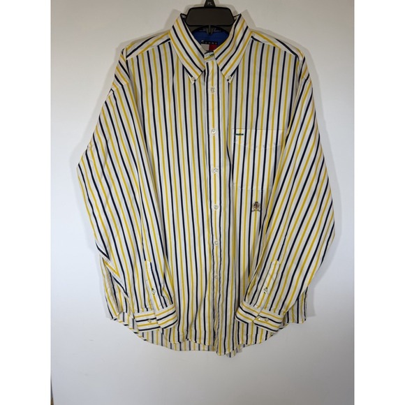 Tommy Hilfiger Other - Tommy Hilfiger Shirt‎ Size L Striped Blue Yellow Mens Vintage 90's Button Front
